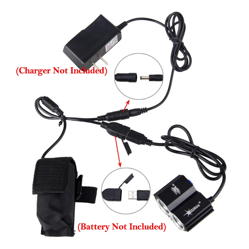 방수 USB 자전거 라이트 8000LM LED 전면 자전거 헤드라이트 사이클링용 듀얼 램프 배터리 없음