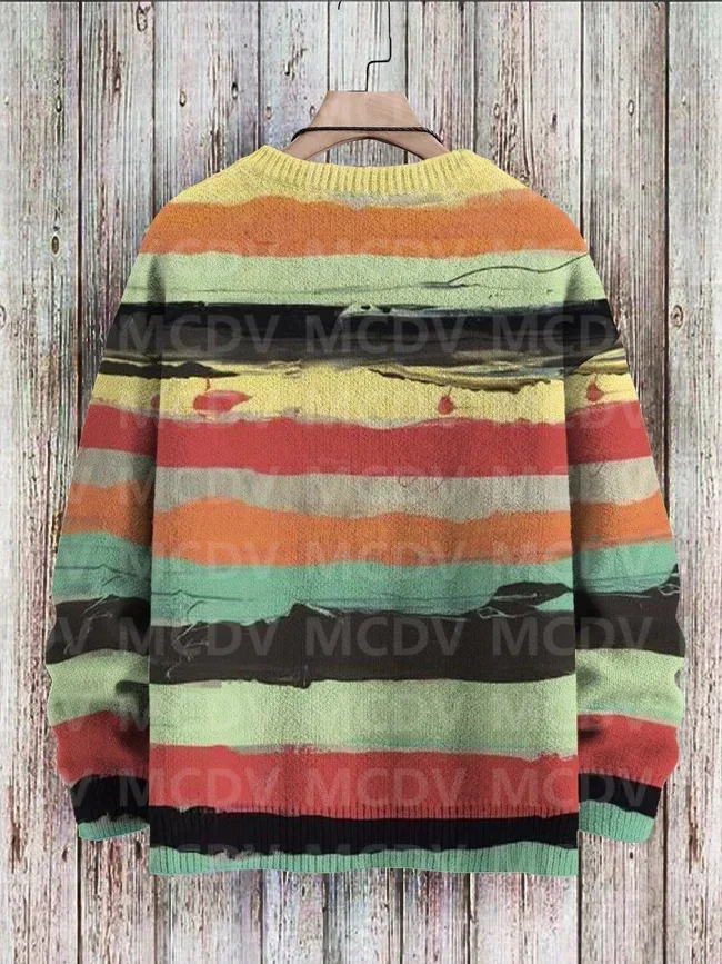Vintage Gradient Art Print Casual Knit Pullover Sweater Women For Men Sweater