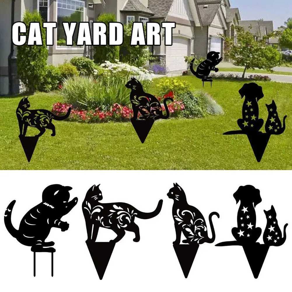 

Black Cat Insert Card Acrylic Garden Ornaments Statues Model Lawn Stake Silhouette Outdoor Yard Art Inserted Sign 6 L7F3