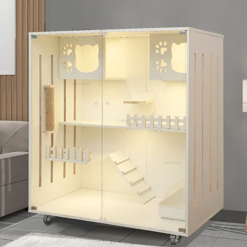 Solid Wood Cat Cages Super Large Cat Villa Double-storey Cage House Home Luxury Nest Cabinet Indoor Pet House
