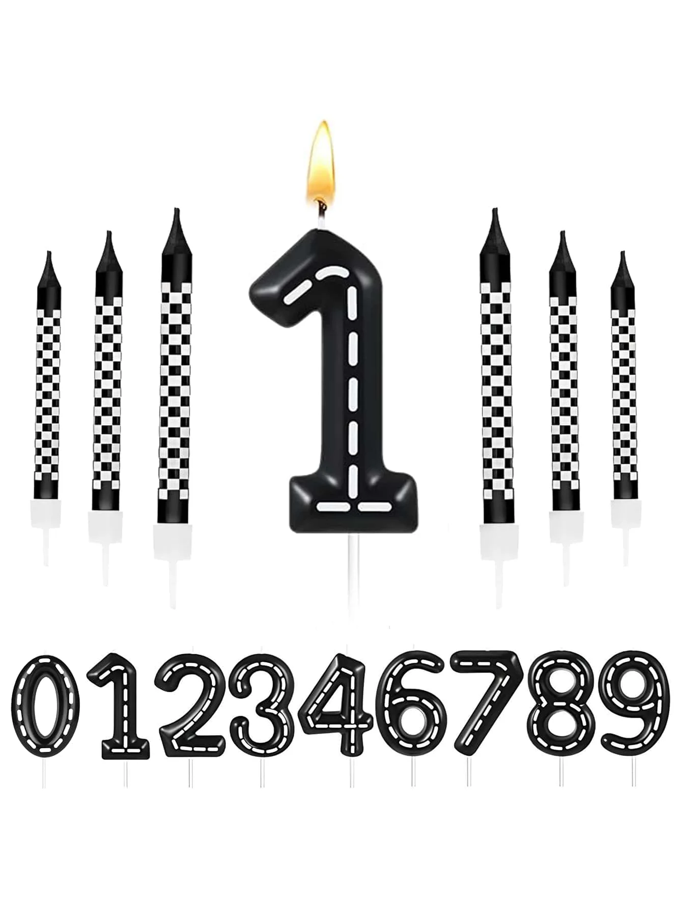 12 Candele Per Torta A Tema Auto Da Corsa – Design A Scacchi Bianco E Nero, Perfette Per Compleanni E Baby Shower – Alta 9,5 Cm, In Paraffina