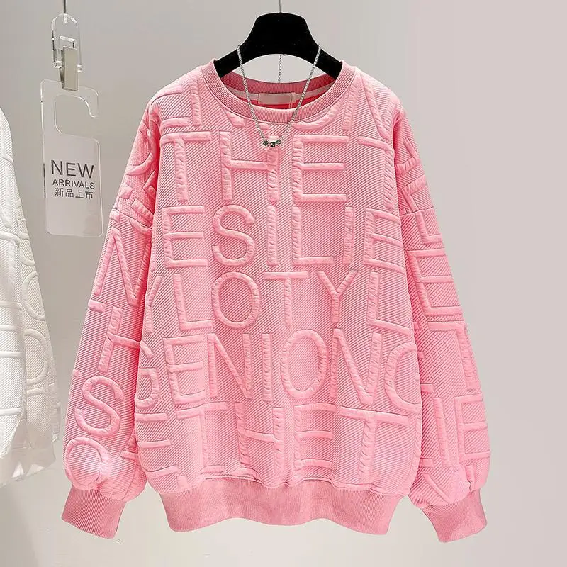 2023 Autumn Winter New Loose Oversized 150.00kg Unisex Long Sleeve Thicken Warm Fashion Women T-shirt Solid Color Casual Top