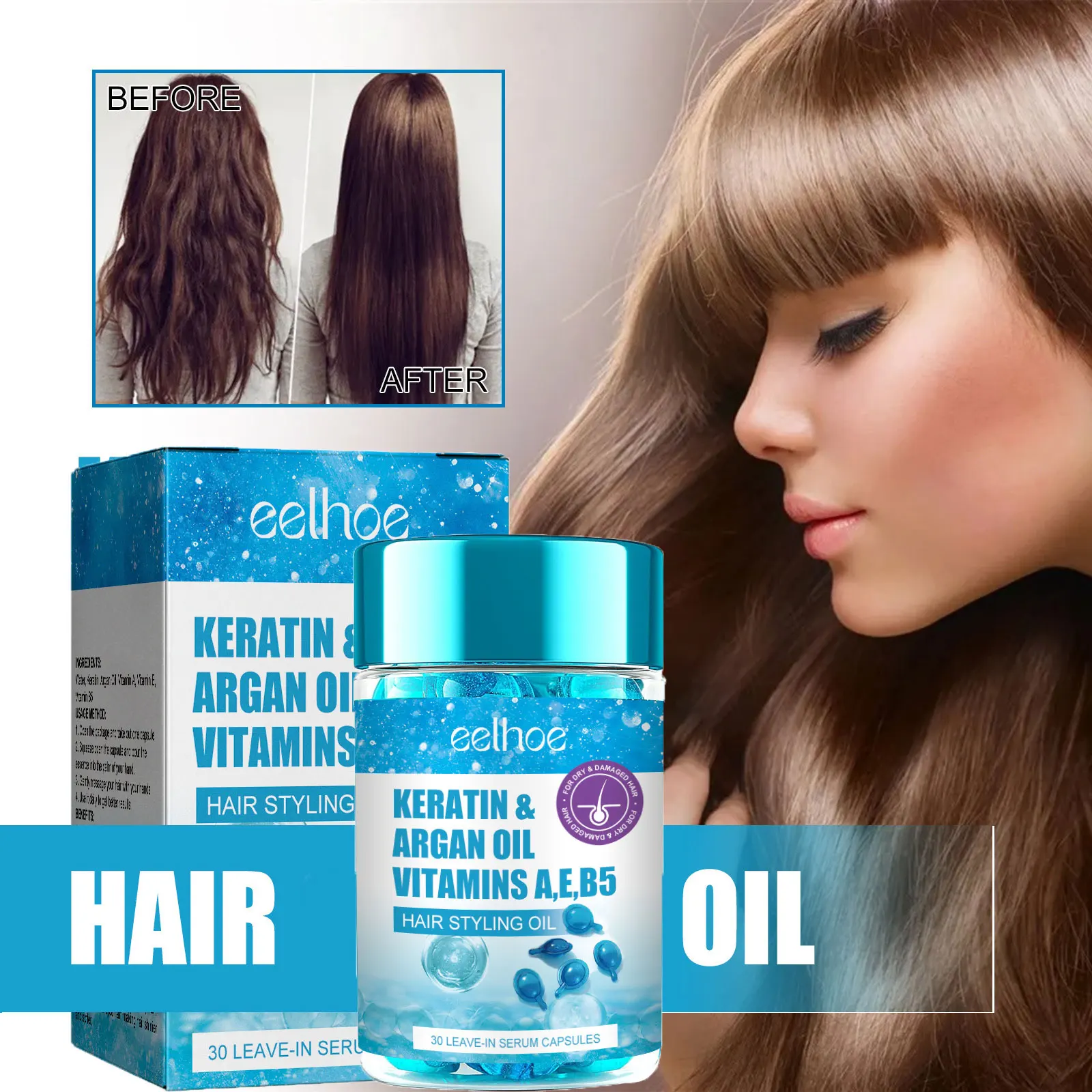 Smooth Silky Hair Vitamin Capsule Keratin Complex Oil Hair Care Repair Damaged Treatment Hair Serum Anti-Loss Moroccan Hair Oil