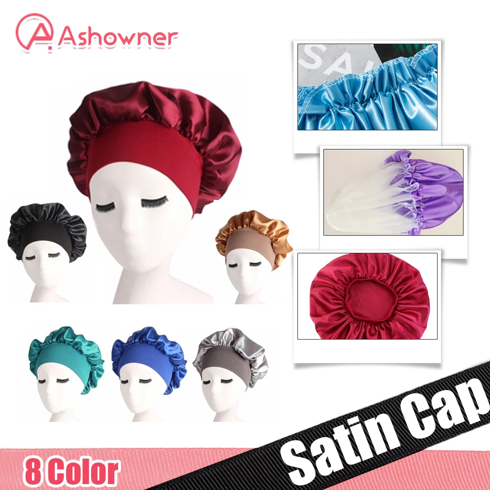 Satin Silk Sleep Night Cap Big Size Head Cover Hat For