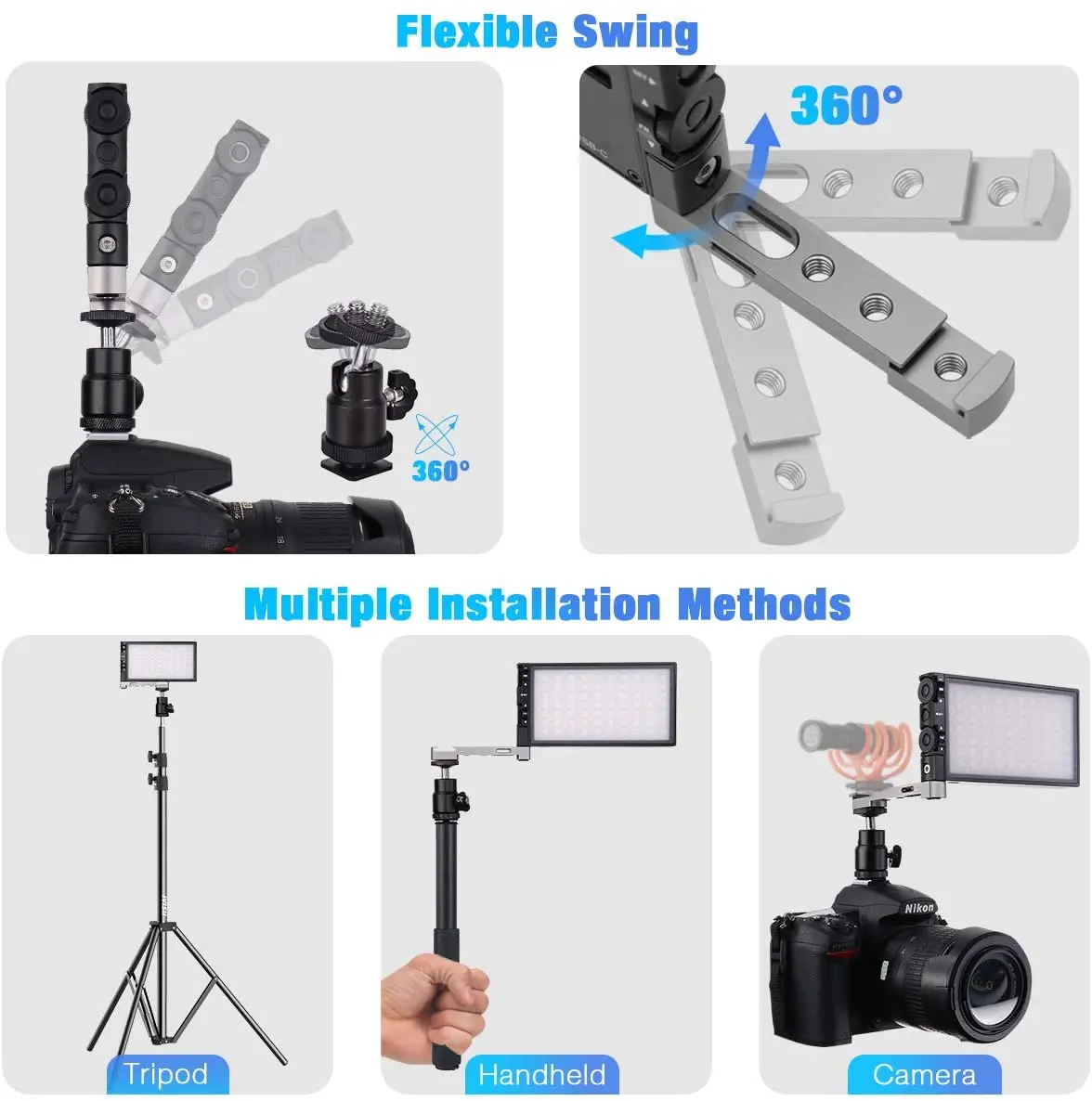 Pixel G1S RGB LED 비디오 조명 12W 충전식 밝기 조절 가능 패널 조명 360 °   YouTube 비디오 촬영을 위한 풀 컬러 램프