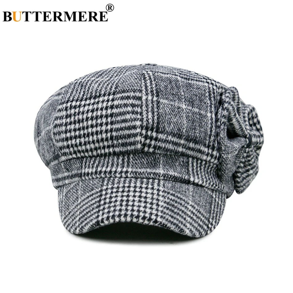 Cotton newsboy cap berets hat Buttermere Baker Boy Hat Woman Newsboy Caps Bow Tweed England Style Beret Female Hat Herringbone Spring Painter Hats And Caps