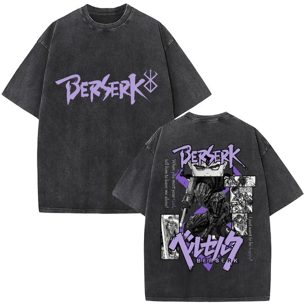 Gewaschene Anime Berserk Guts T-Shirts Schwertkämpfer Gatsu Opfer Zodd Cosplay T-Shirt Übergroße Baumwolle Vintage T-Shirts Streetwear