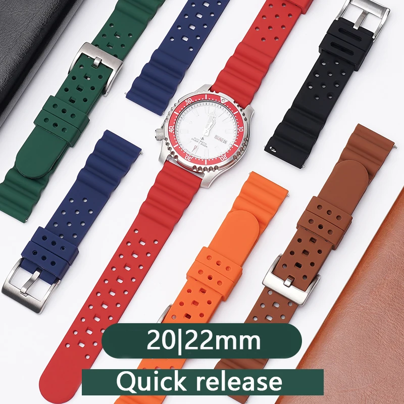 High Tensile Silicone Waterproof Sport Watch Band - Breathable Rubber Strap with Quick Release