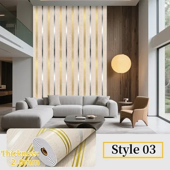 วอลเปเปอร์ลายไม้เทียมแบบมีกาวในตัวสำหรับตกแต่งผนังห้องนั่งเล่น แผ่นผนังแบบลอกและติด DIY ของตกแต่งบ้าน สติ๊กเกอร์ติดผนัง 9