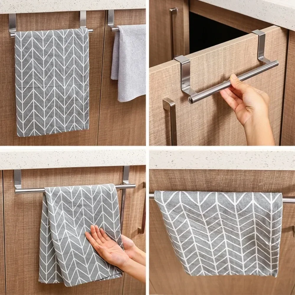 Stainless Towel Rack Over Door Towel Bar Hanging Holder Bathroom Kitchen Cabinet Rag Rack Hook Hanger Storage Tool
