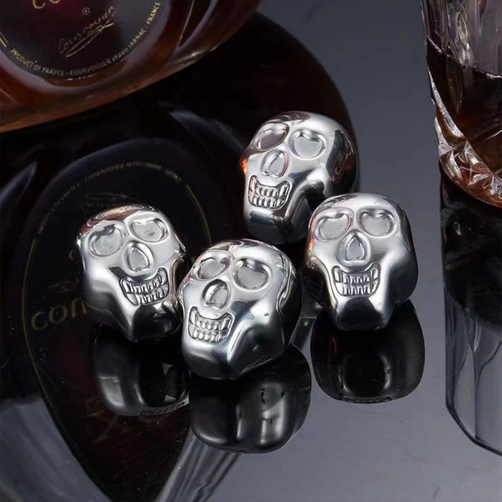 Ice Cubes Whiskey Stones Stainless Steel Wine Ice Cubes Skull Head Shaped Refreezable Chilling Ice Cubes Your Favorite Beverage Juice Drinking Supplies
