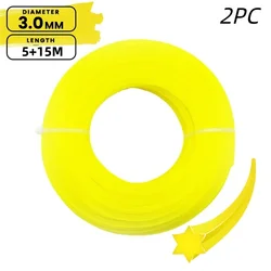 Durable Hexagon Nylon Grass Trimmer Line - 15m/10m/5m x 3mm for Brush Cutters and Lawn Maintenance (2PC  5m 15m)