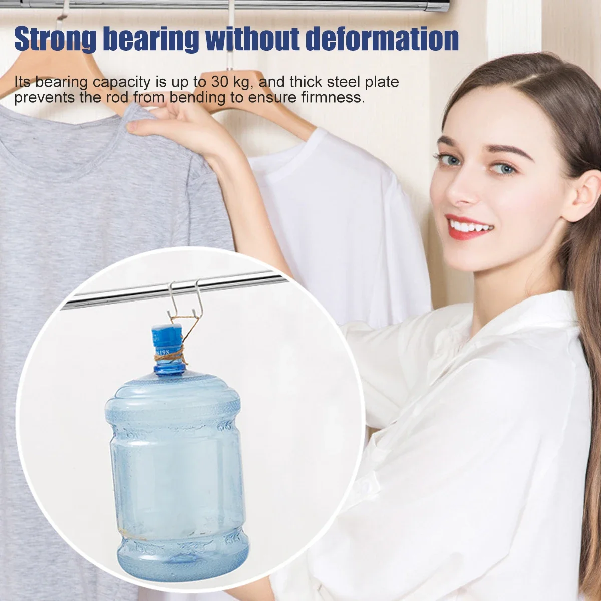 Wardrobe Rail Extendable Clothing Rail 56-100cm Stainless Steel Clothes Rod with End Sockets Screws Adjustable Closet Rail Pole 4
