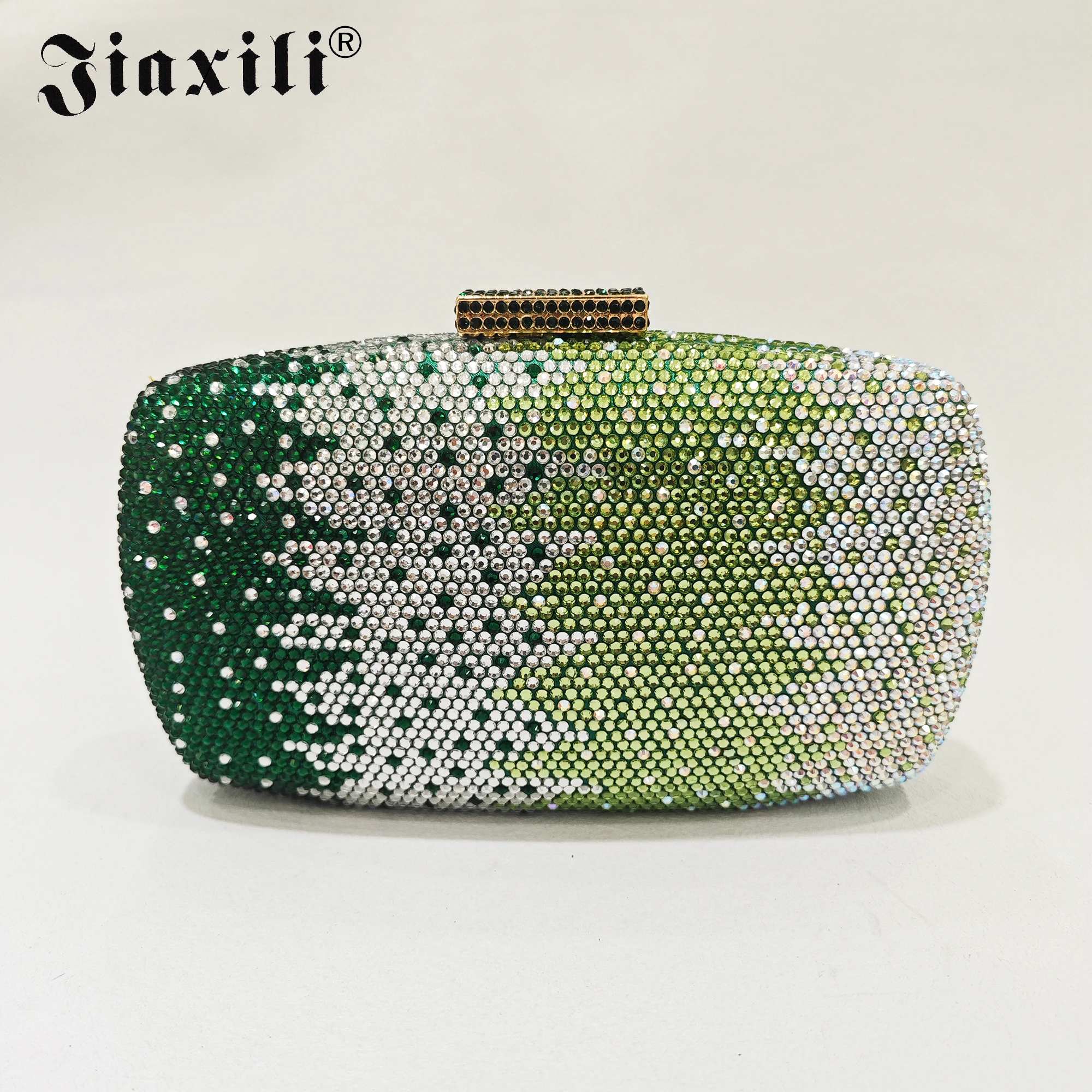 

JXL Gradient Multicoloured Women Crystal Evening Minaudiere Bags Hollow Out Flower Clutch Wedding Purses Handbag