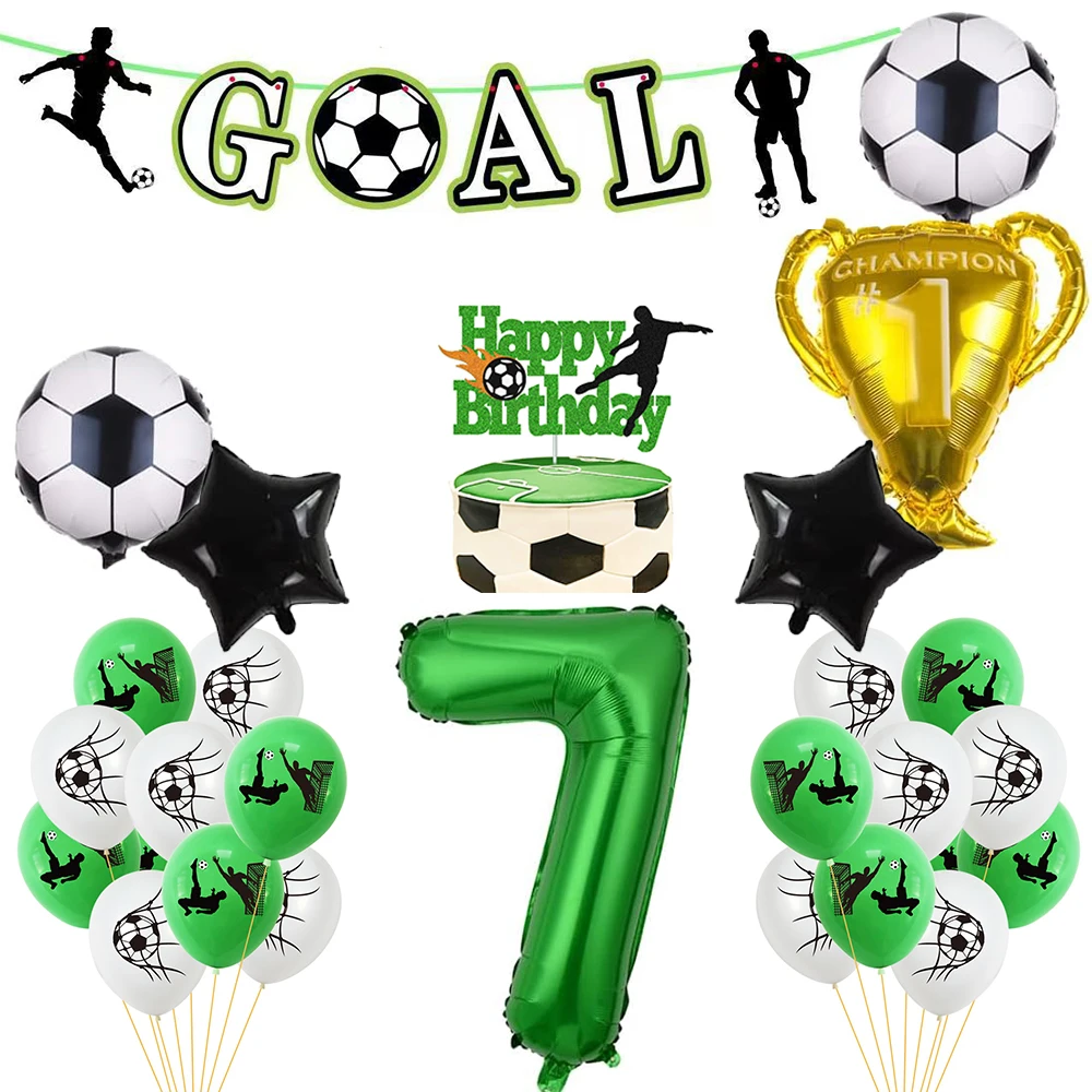 Fußball Geburtstag Party Dekoration Folie Grüne Zahl Ballon Set Banner Kuchen Topper Kinder Jungen Sport Thema Fußball Party Supplies
