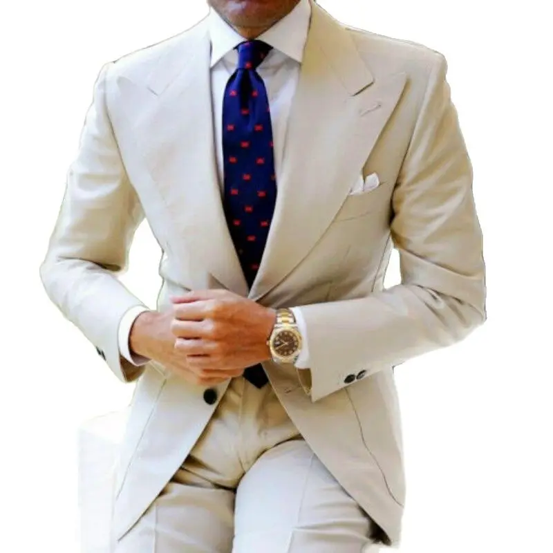 

Fashion Beige Wedding Men Suits Wide Peak Lapel Tuxedo Costume Homme Terno Masculino Slim Fit Blazer 2 Pieces Jacket+pants