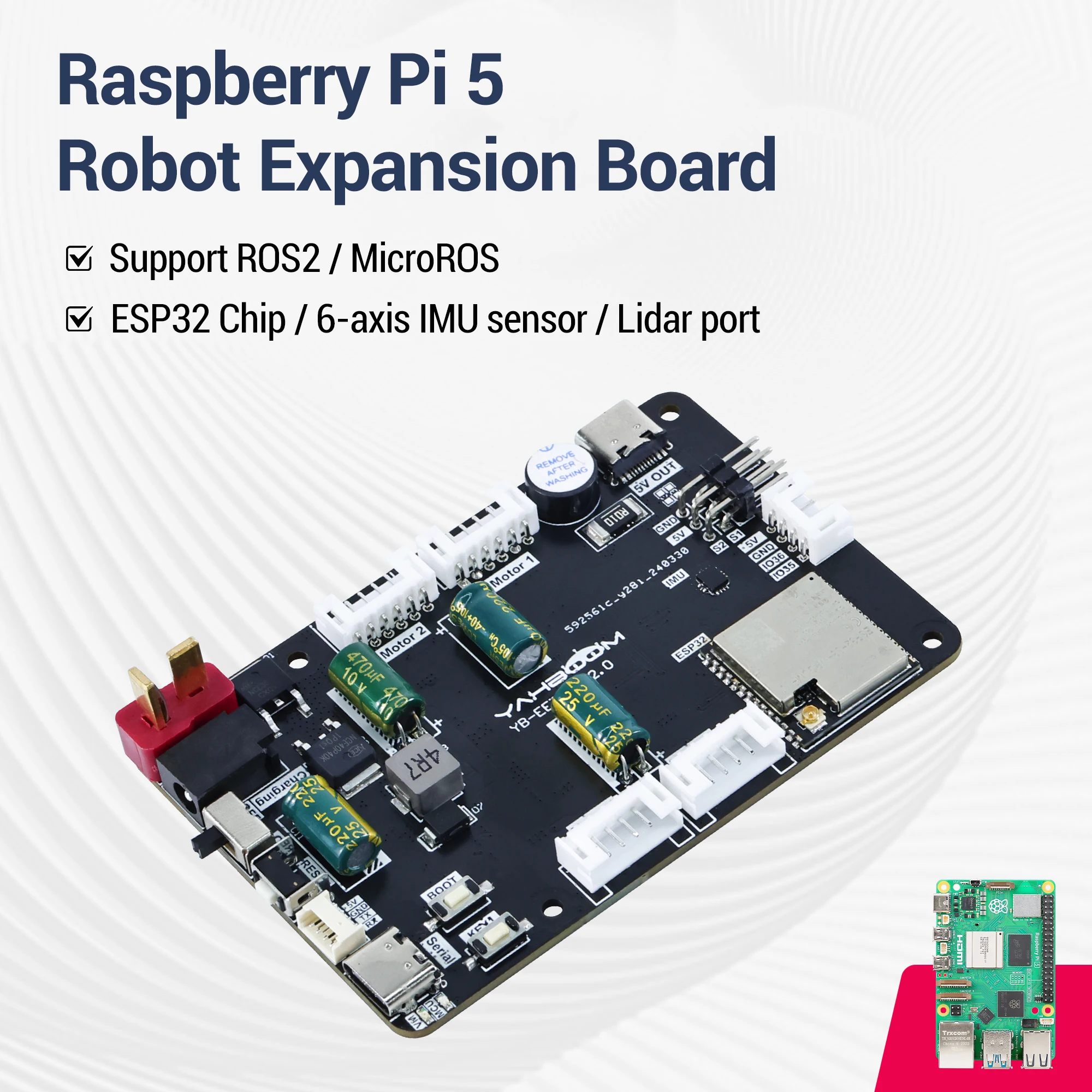 

Yahboom Micro ROS Robot Expansion Board Control ROS2 with ESP32 6 Axis IMU Sensor Servo Motor Drive for Raspberry Pi 5 Jetson