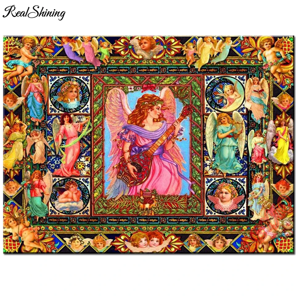 5D DIY Full Round Square Diamond Embroidery Angel Guitar Rhinestone Kit Painting Sacred Portrait Handicraft Decor T1476 |