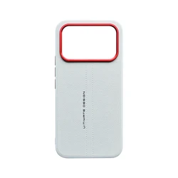 Luxury PU Leather Soft TPU Bumper Minimalist Phone Case with Metal Lens Frame for Redmi K100 Pro (White)