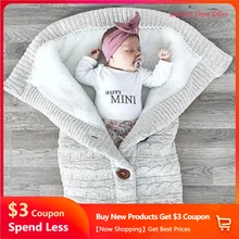 Manta envolvente para bebé recién nacido, saco de dormir de punto con forro polar grueso, mantas receptoras, envoltura suave y cálida para cochecito