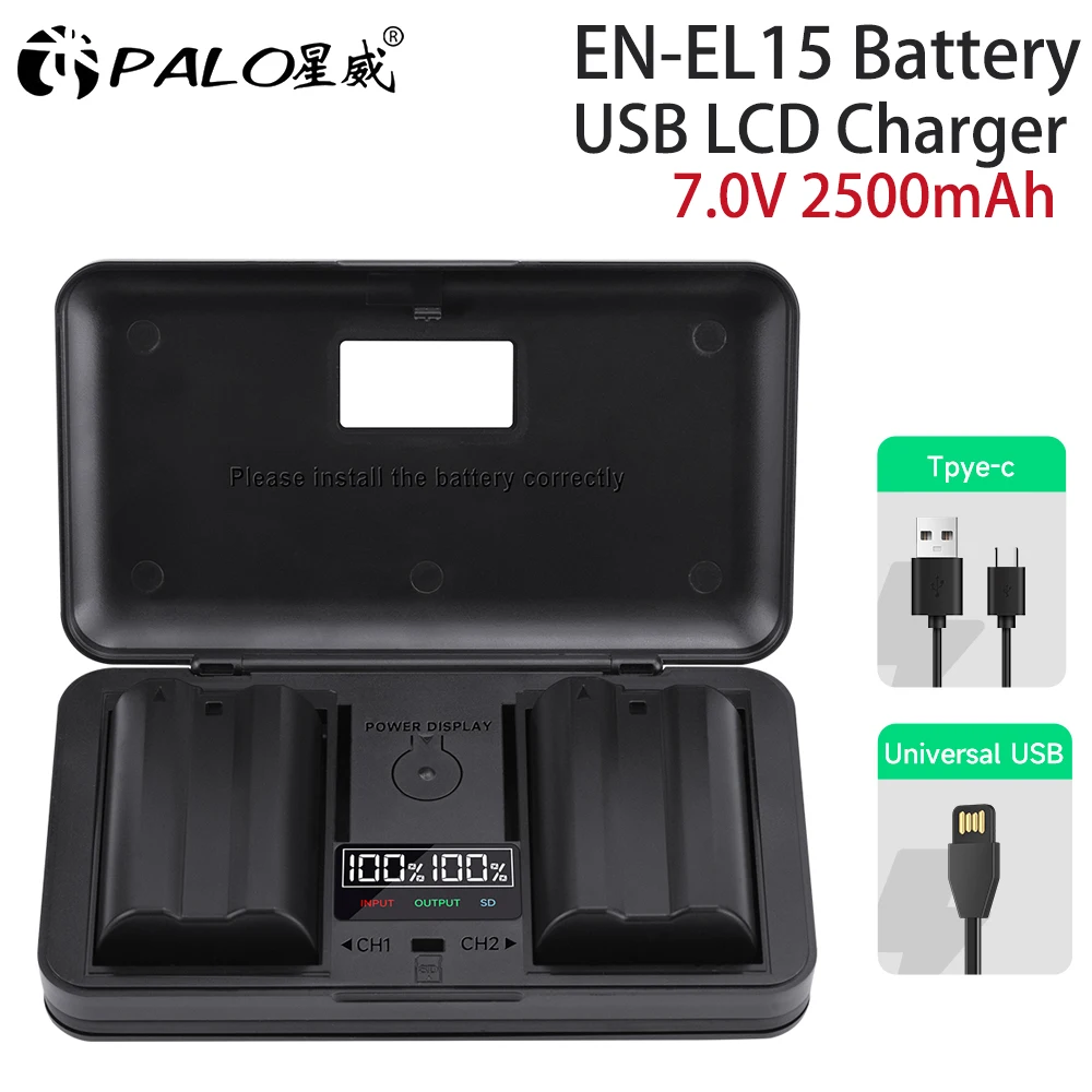 2500Mah En-El15C El15C En El15 Batteria + Custodia Per Caricabatterie Per Nikon Z5, Z6, Z6 Ii, Z7, Z7Ii D780, D850, D7500, D500, D600
