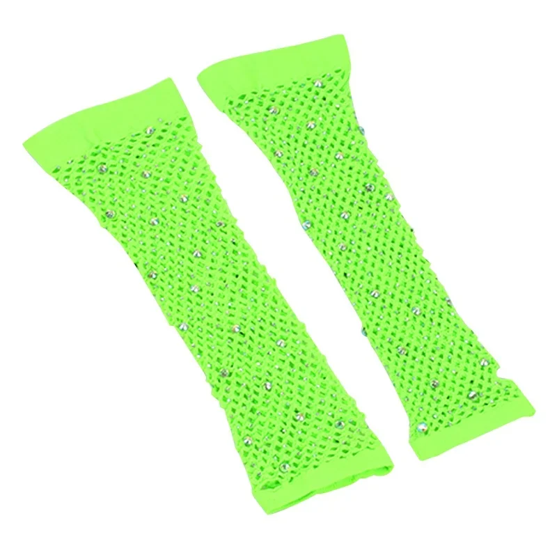 1 Pair Women Long Rhinestone Fishnet Net Gloves Fingerless Mesh Gloves Punk Rock Night Club Party Sexy Fashion Gloves