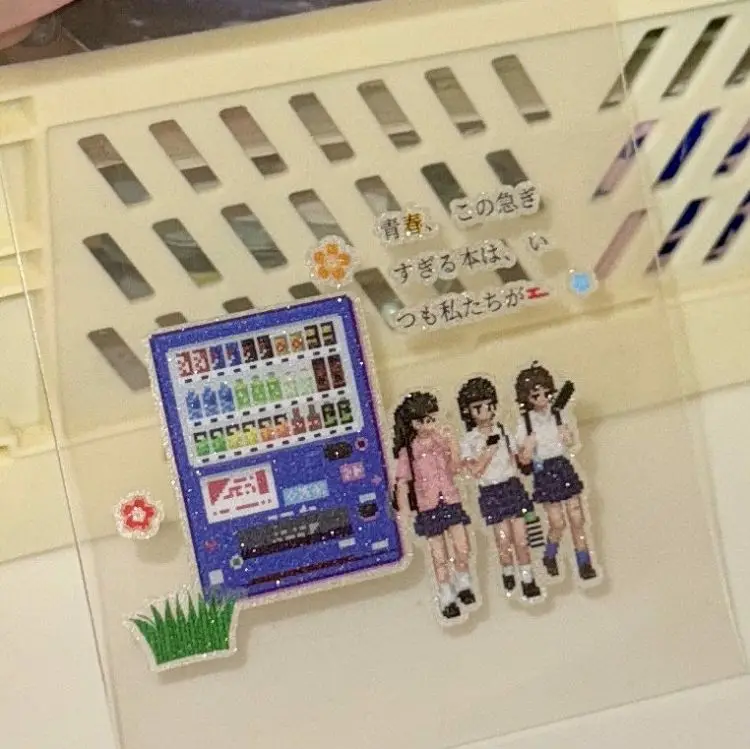 귀여운 레트로 시부야 핫걸 쇼와 Y2K 픽셀 스타일 다이컷 스티커 테이프 (스크랩북킹, 저널, DIY, 휴대폰 케이스, 콜라주 재료)