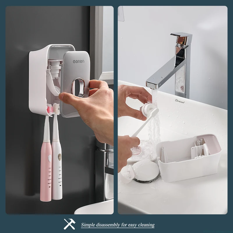 Toothpaste Squeezer Automatic Toothpaste Dispenser Squeezer With Toothbrush Holder Wall Mounted Bathroom Accessories Sets