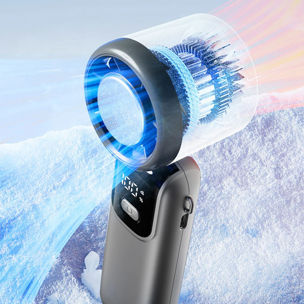 Portable Handheld Turbo Fan LED Display Rechargeable Mini Fan 5 Gear High Speeds Adjustable Foldable Mini Hand Fans with lanyard