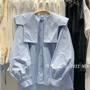 Shirts Women Office Lady Formal All-match Tunic Tops Solid Clothing Trendy Korean Sailor Collar Irregular Blouse Ladies F115