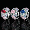 Adjustable 7mm*9mm Cushion Cut Red Gemstone Ring with Colorful Sapphire Emerald Accents Vintage Statement Party Ring for Women
