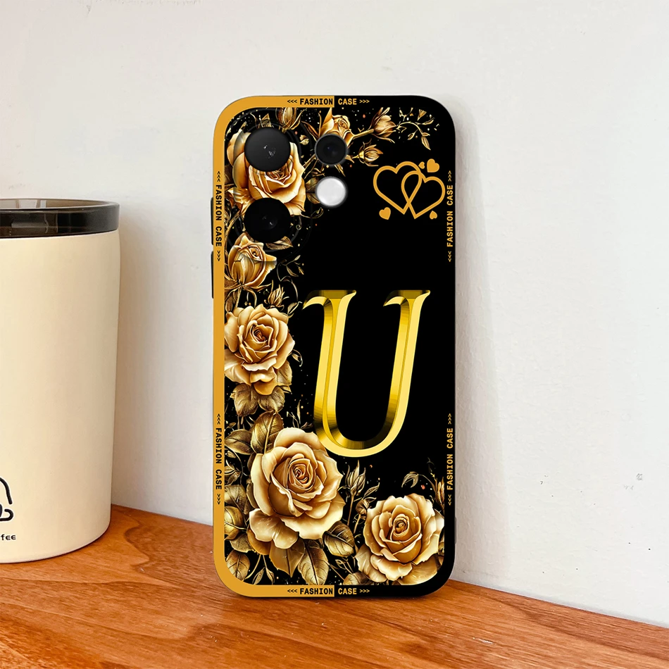 Fashionable Rose Letters Soft Liquid Silicone Phone Case with Camera Coverage and Anti-Drop Protection