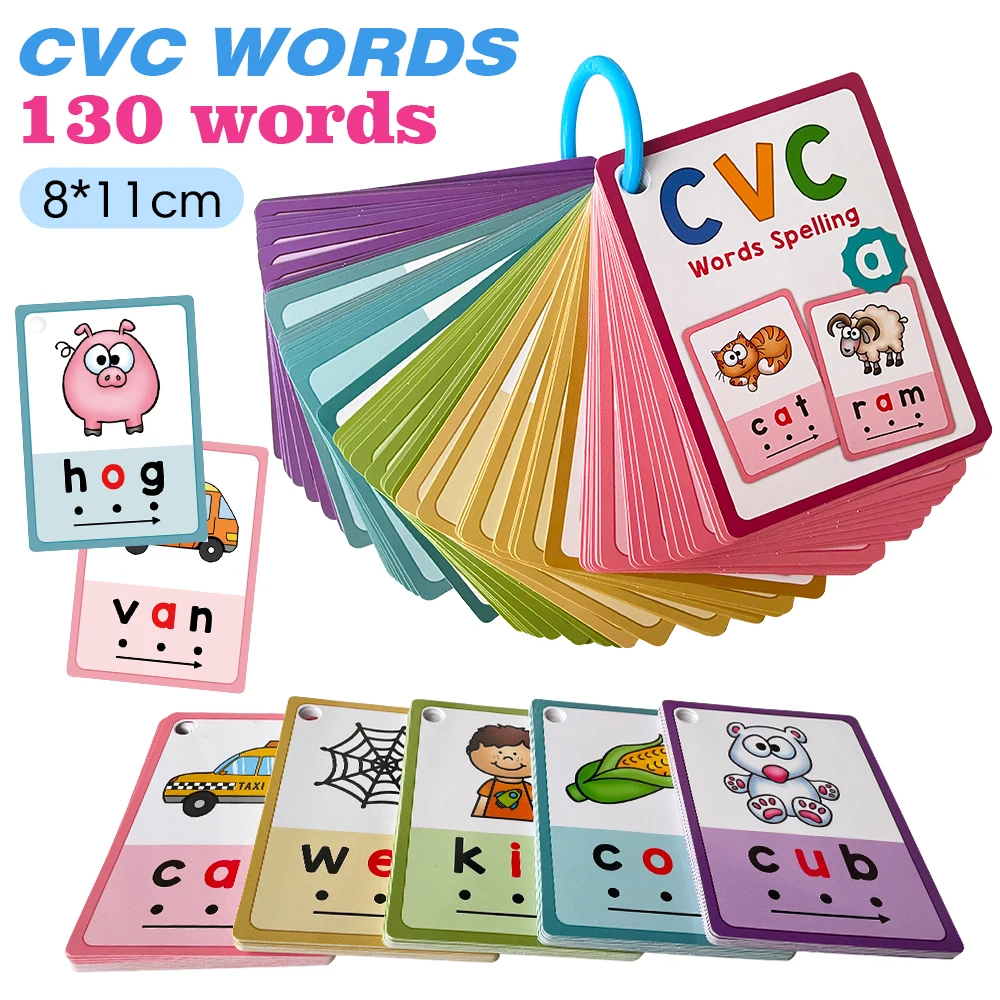 

Montessori CVC Flashcards Short Vowel Word English Cards CVC Beginning Phonics Word Builders Toddler Learning Toys 130 Words