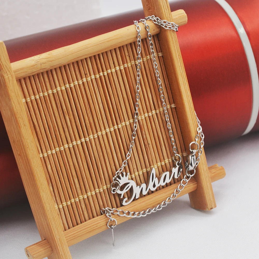 Stainless Steel Cutting Custom Name Necklace Crown Font Personalized Fashion Electroplating Nameplate Jewelry Girlfriend Mother