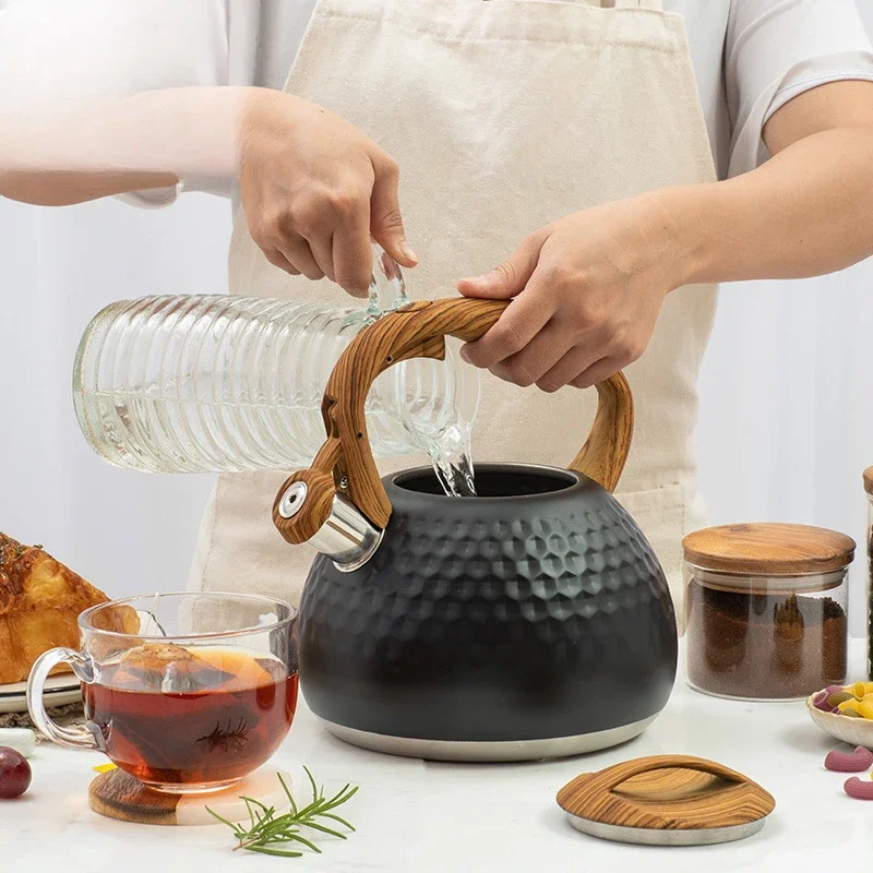 Whistling Kettle 2.8L Black Stainless Steel Teapot For Gas Stove Boiling Induction Cooker