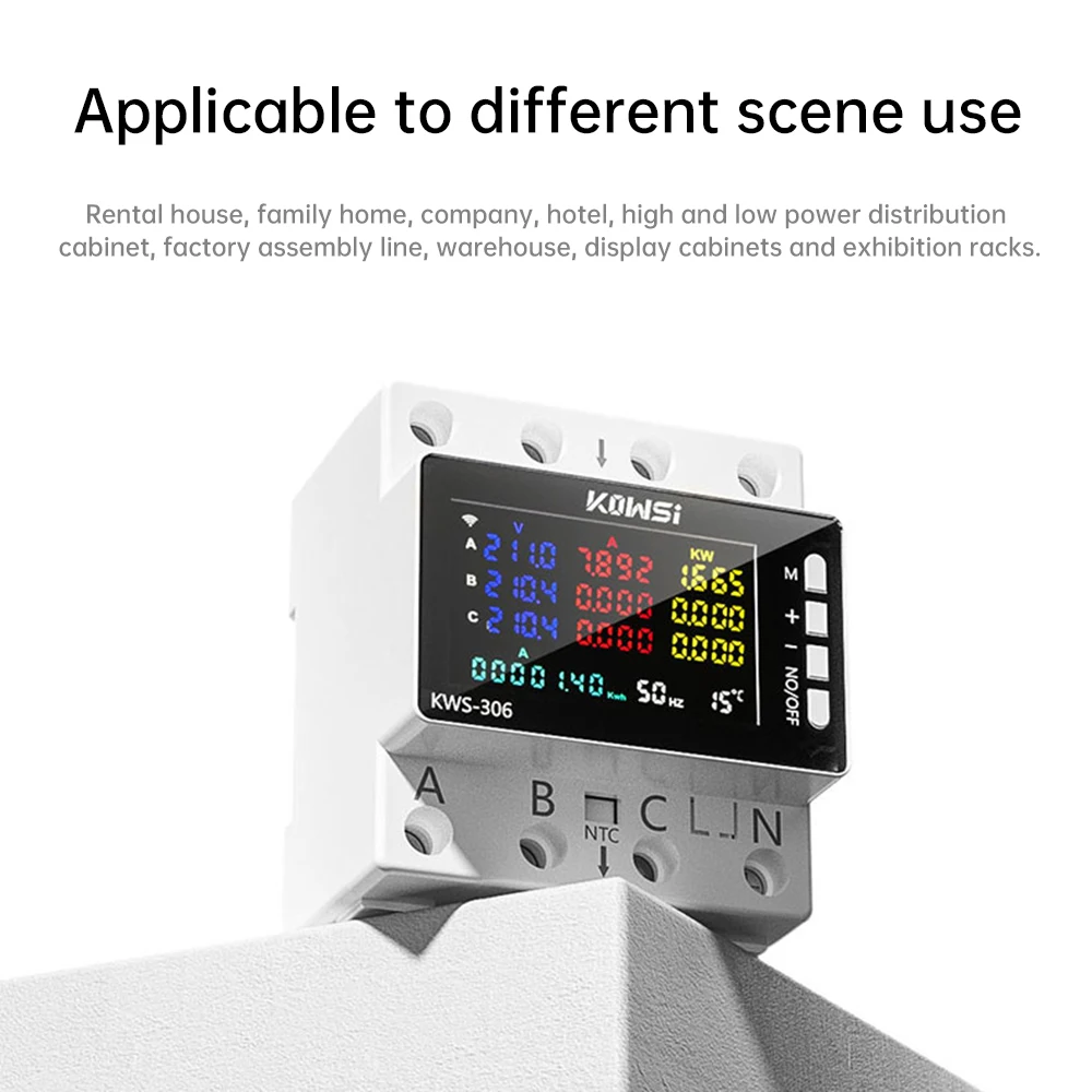 Умный Wi-Fi счетчик электроэнергии реле напряжения KWS-306WF 3 фазы 380В 80A