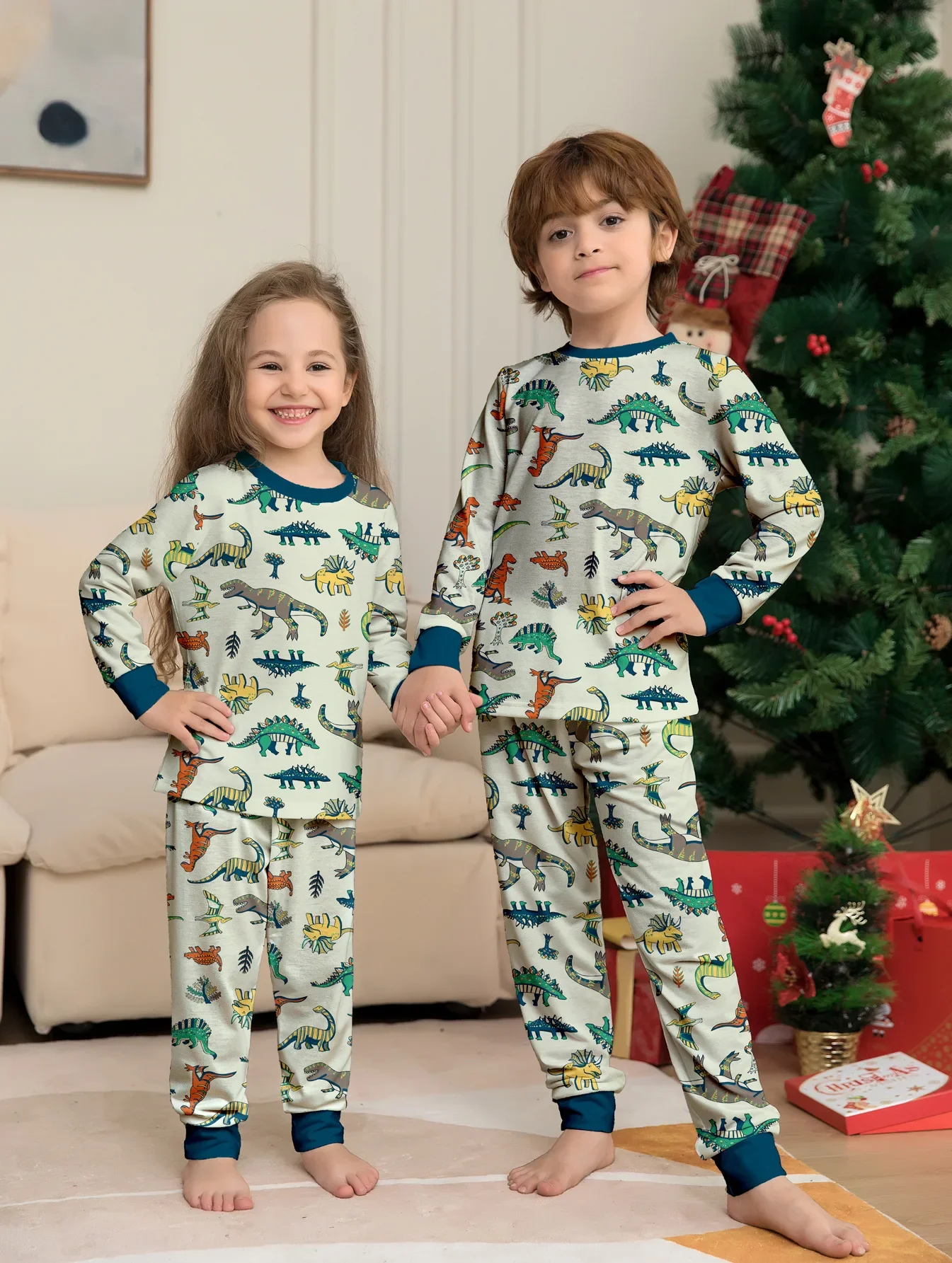 2024 Christmas Dinosaur Print Family Matching Outfits Cute Soft Pajamas Set 2 Pieces Suit Xmas Gift Family Look Casual Pyjamas 5
