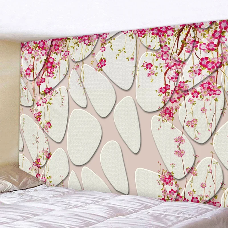 Stone Wall Safflower Landscape Tapestry Boho Mandala Wall Hanging Royal Blue 3D Hippie Wall Tapestry Home Decor Mint Yoga Mat