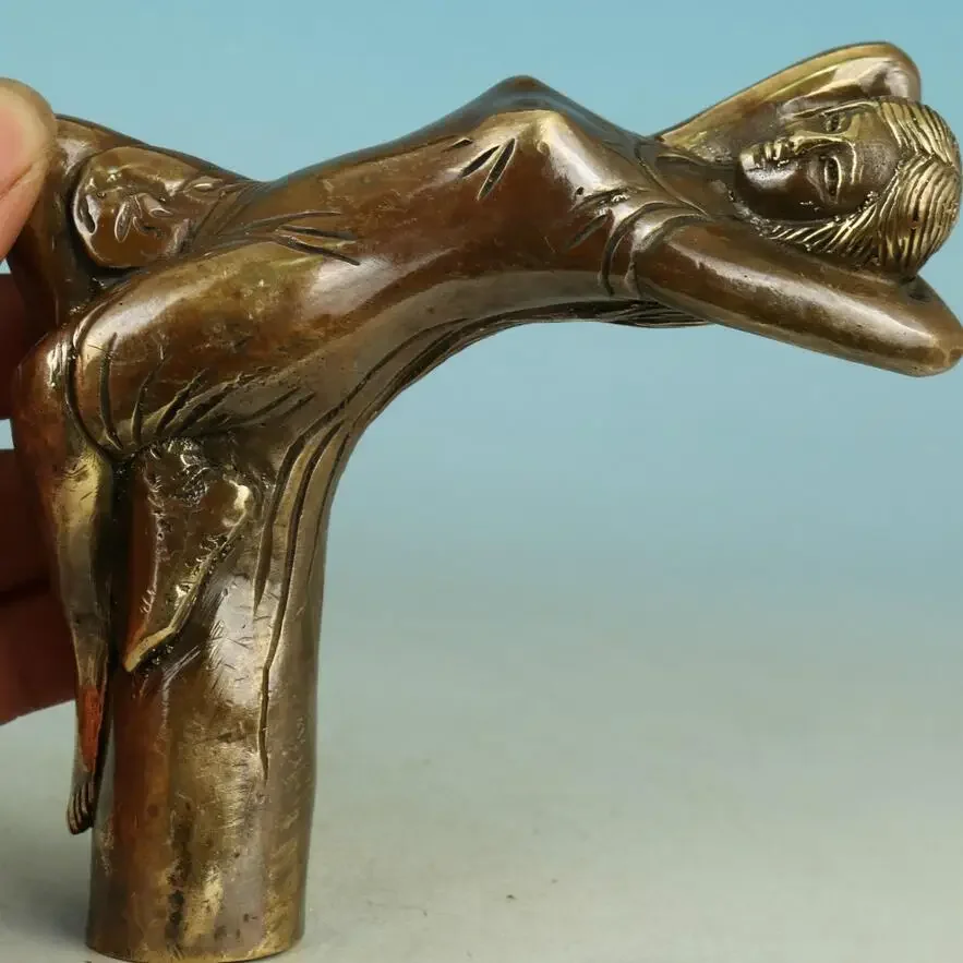 

Statues Copper sculpture home decoration Old Bronze Handmade Carved belle Collect Statue Walking Stick Head