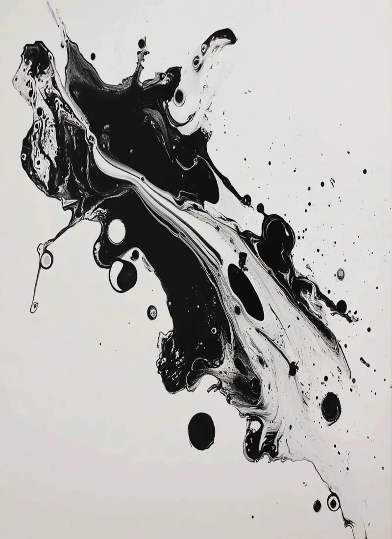 Monochrome Flowing Lines Ink Landscape Minimalist Canvas Art