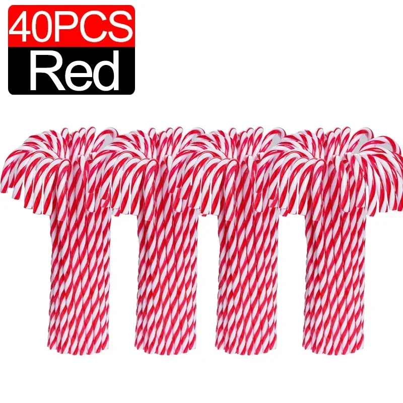 thumbnail image 1 of 100/10 piezas de adornos navideños de plástico con forma de bastón de caramelo para colgar en el árbol de Navidad, bastones de caramelo retorcidos para fiestas en interiores, 1 of 5