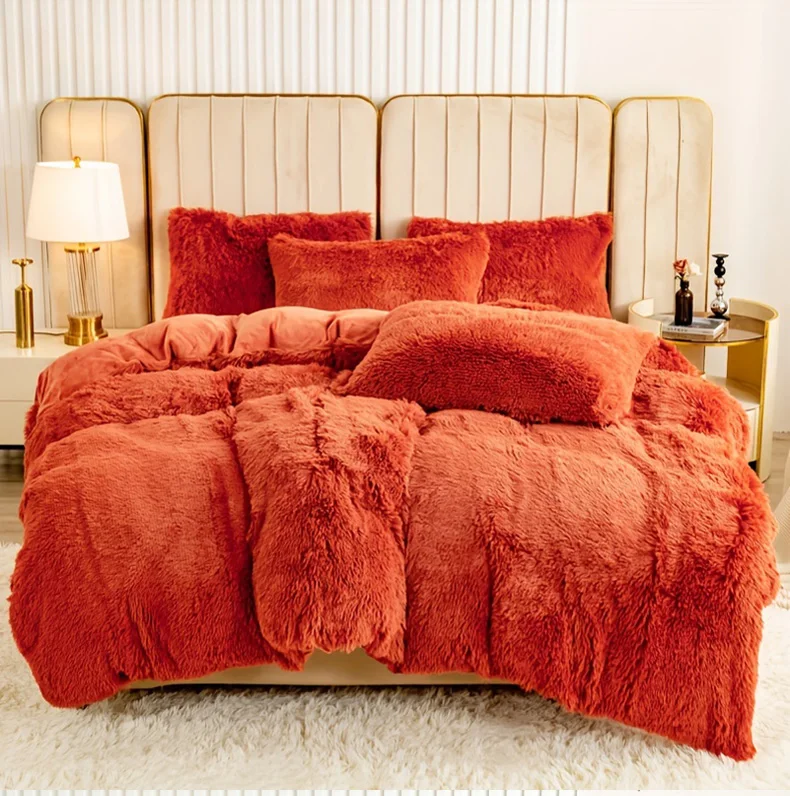 3-Piece Faux Fur Velvet Duvet Cover Set - Soft, Warm, Plush Bedding with Solid Color Design, 1 Duvet Cover and 1/2 Pillowcase, W S11df629aa2a84037897a81e321ffa2a7z