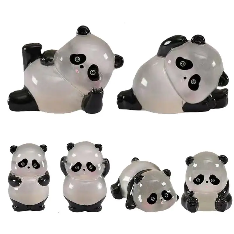 

6Pcs Luminous Mini Panda Figurines Car Cute Panda Animal Glow In The Dark Resin Statue Miniature Auto Decoration Accessories