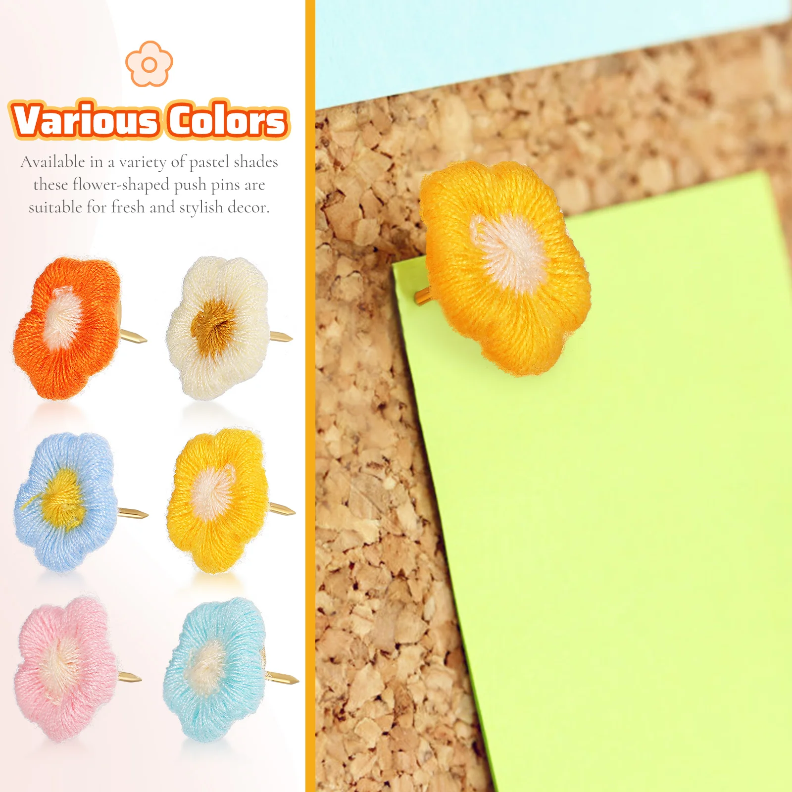 30 Pcs Flower Push Pins Decorative Thumb Tacks For Board Bulletin Wall Pastel Colors Cute Pins Office Supplies Sturdy Metal