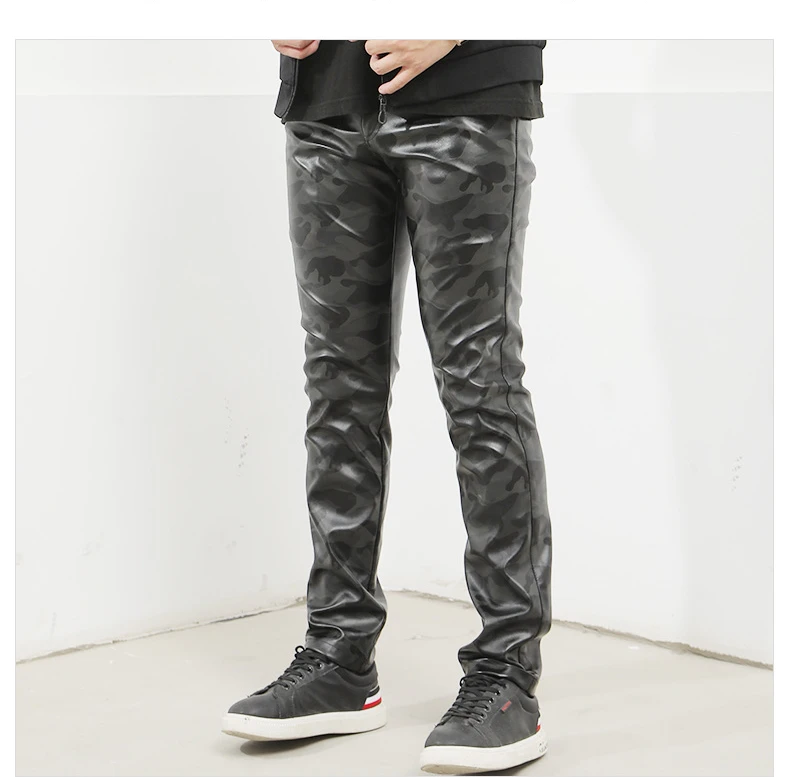 Description Picture 4 of itemMen's Leather Pants Straight Fit Elastic PU Leather Trousers Motorcycle Pants