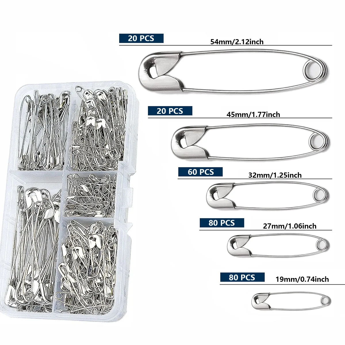 260Pcs Safety Pins Assorted Size Large Safety Pins and Small Safety Pins  for Clothes Sewing