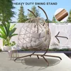 Outdoor Egg Swing Chair with Stand, 2 Person Patio Swing Chairs with Thick Cushions and Pillows,  for Indoor Bedroom 3