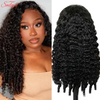 Burmese Curly Wig For Black Women Water Wave 13x6 HD Lace Front Wigs Human Hair 250% Density Pre Plucked Natural Black 30inch 1