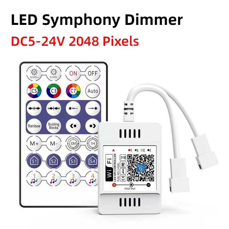 DC5V-24V Wifi LED SPI Controller Single/Dual Output 144W 2048 Pixels with 28Key Voice Music Remote Control for WS2812B LED Strip qx95 6mp wifi dual camera supports two way voice intercom