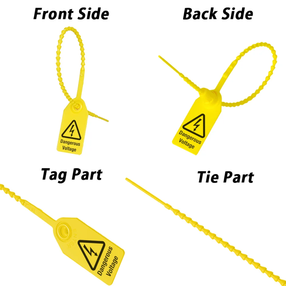 100Pcs 플라스틱 보안 씰 위험한 전압 우편 타이 경고 케이블 노란색 250mm/9.8에 대 한 태그를 걸어